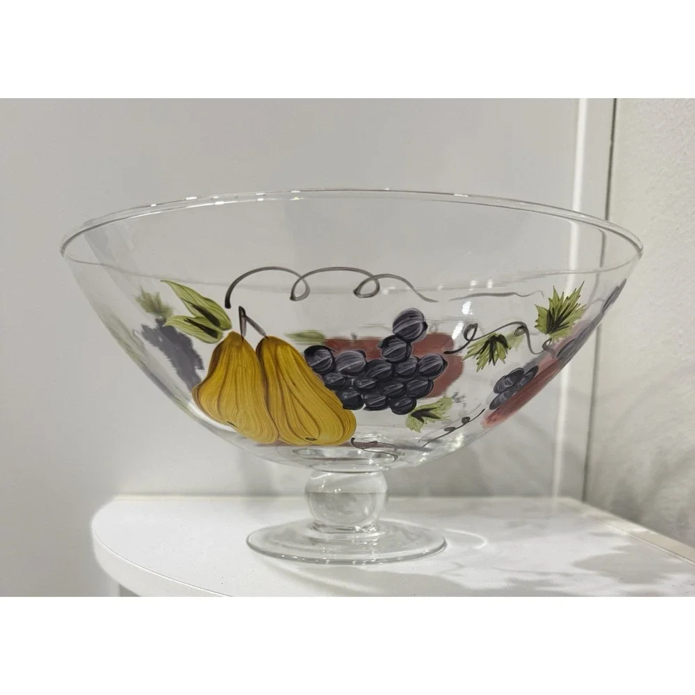 Vintage Victradco Hand Painted Fruit Grove Pedestal Bowl 9